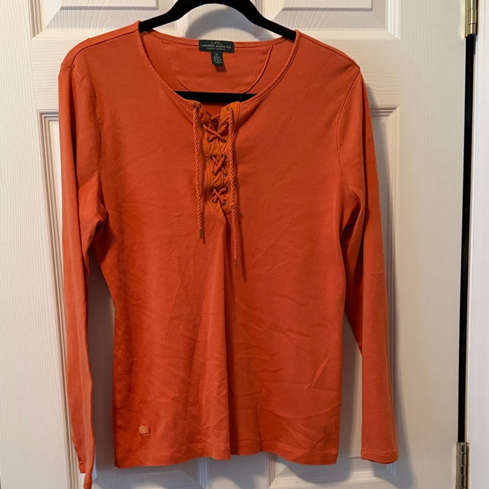 Ralph Lauren Orange Lace-Up Long Sleeve Top